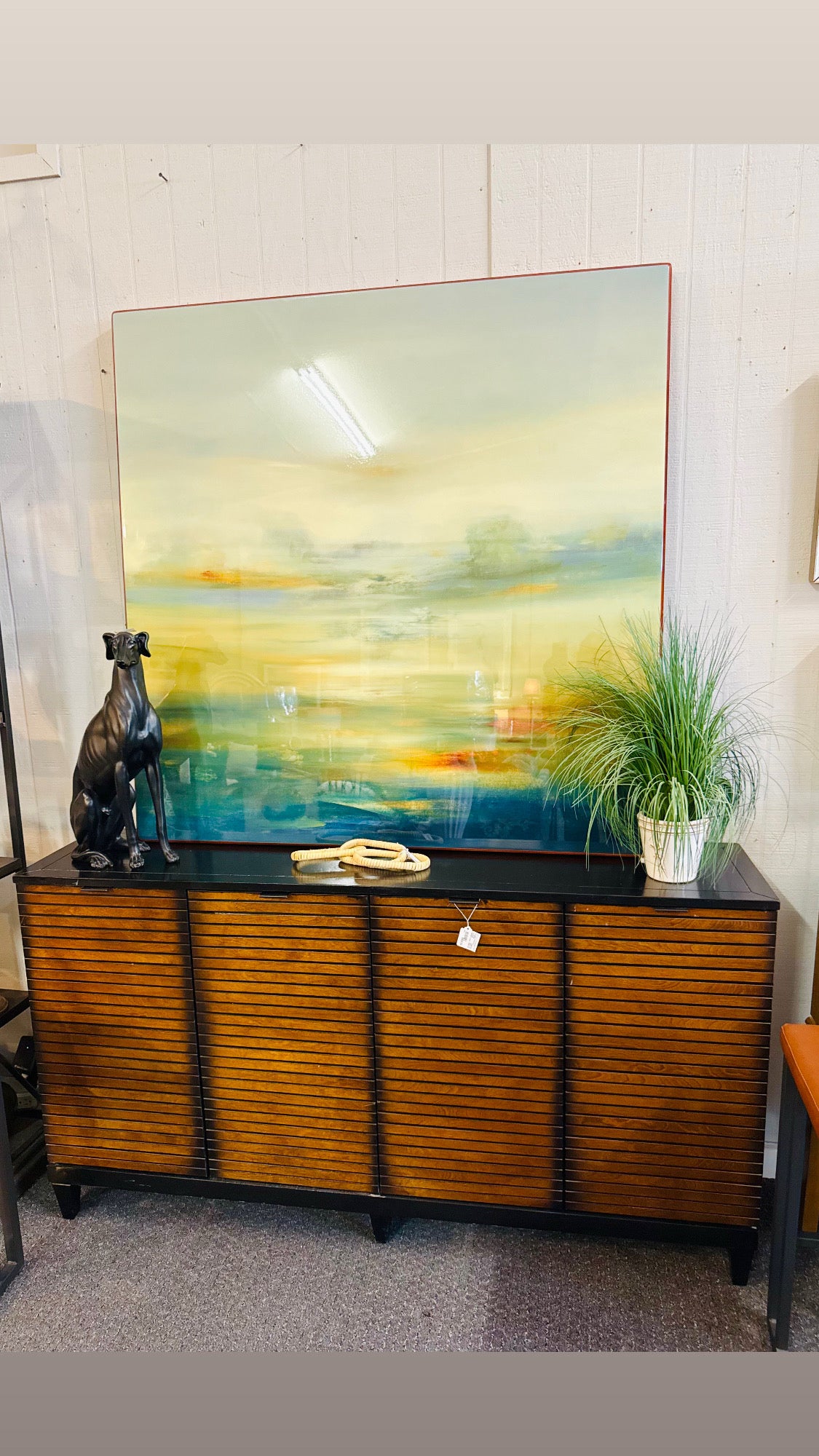 Modern Tan and Black Credenza