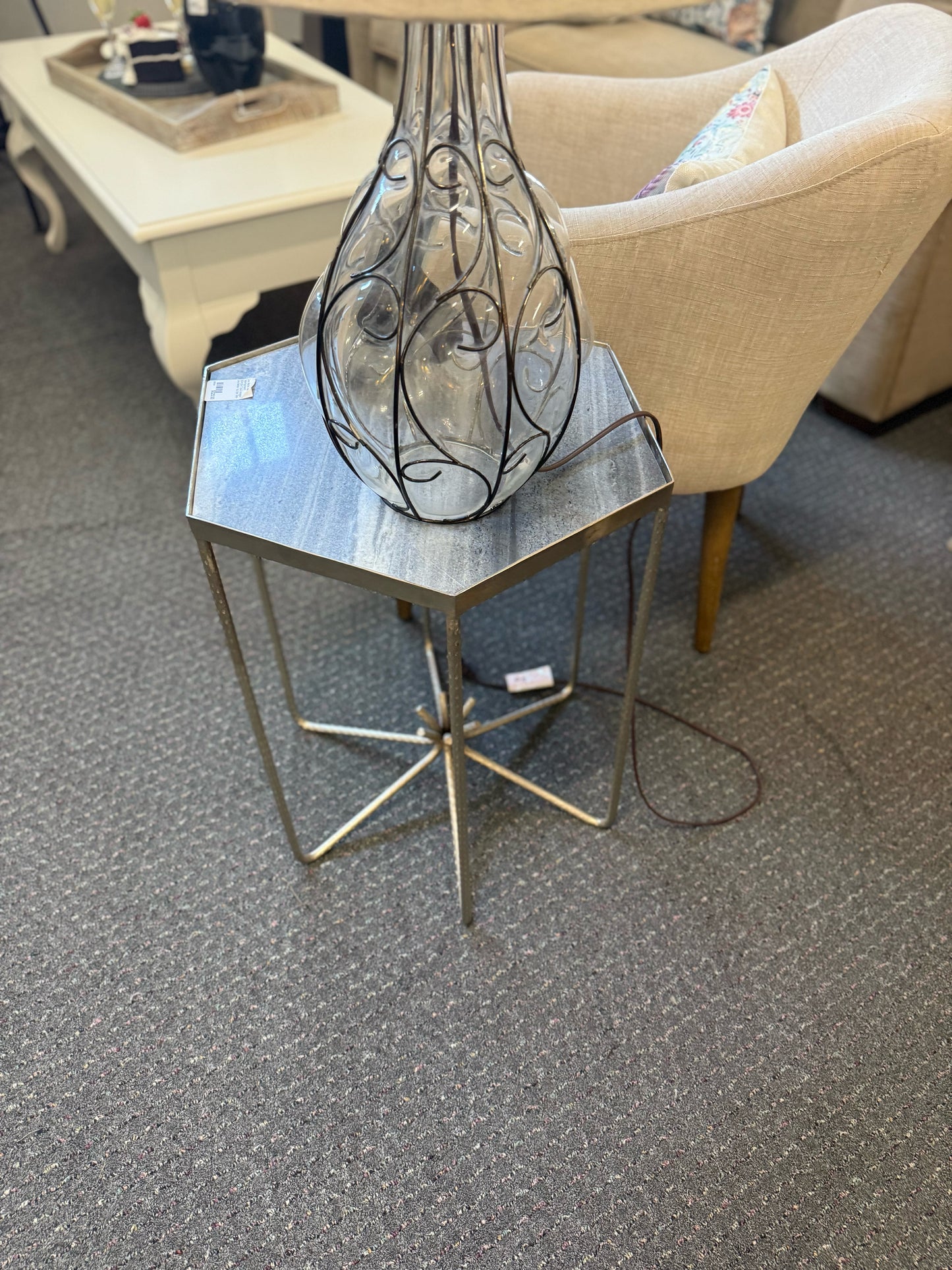 NEW Grey Marble Side Table