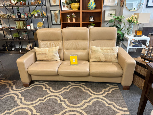 Mid-Century Mod Cappuccino Leather Reclining Sofa