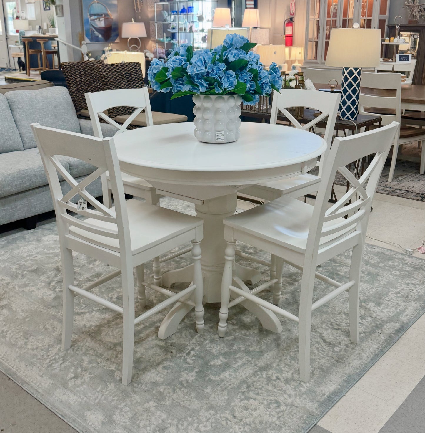 White Pub Table with 4 Chairs