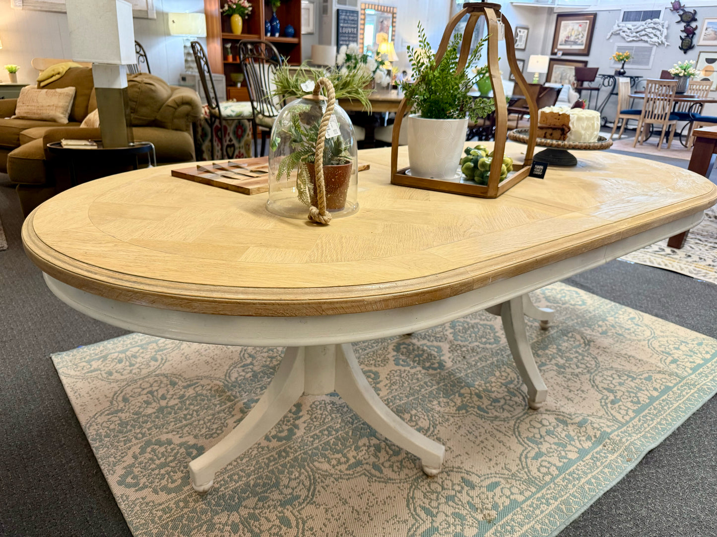 Century Madeline Double Pedestal Distressed Parquet Dining Table
