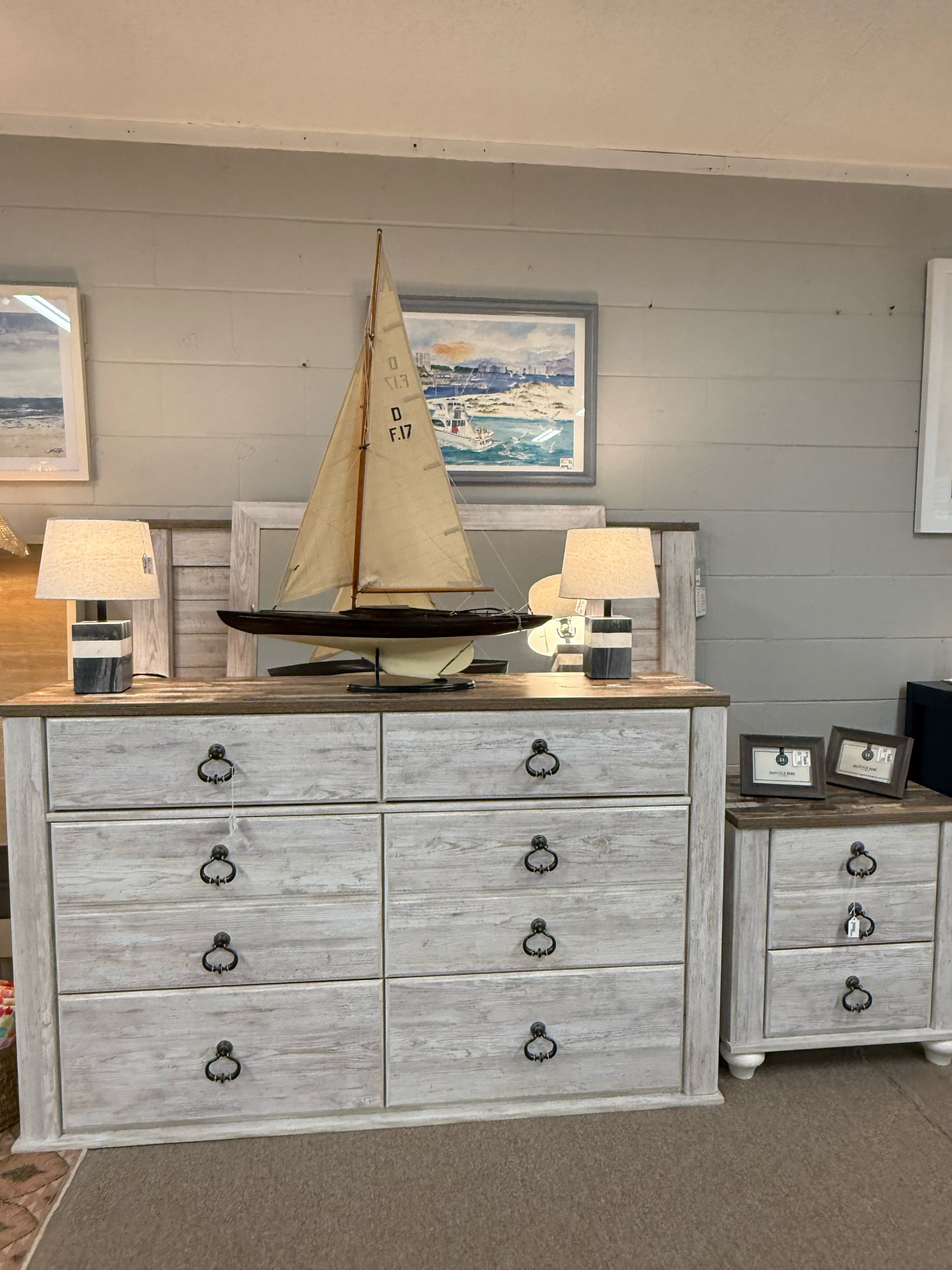 NEW Rustic Wood Top Dresser & Mirror