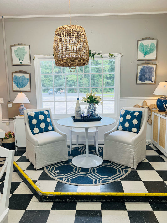 Pair of White Slipcover Parsons Chairs