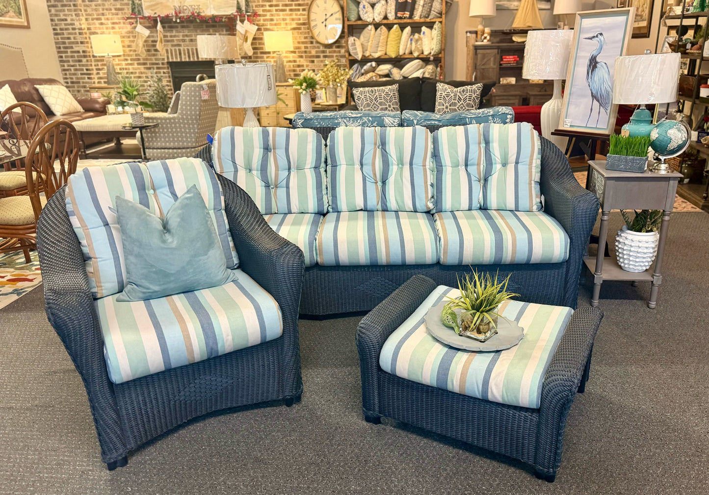 Lloyd Flanders Midnight Wicker Chair and Ottoman