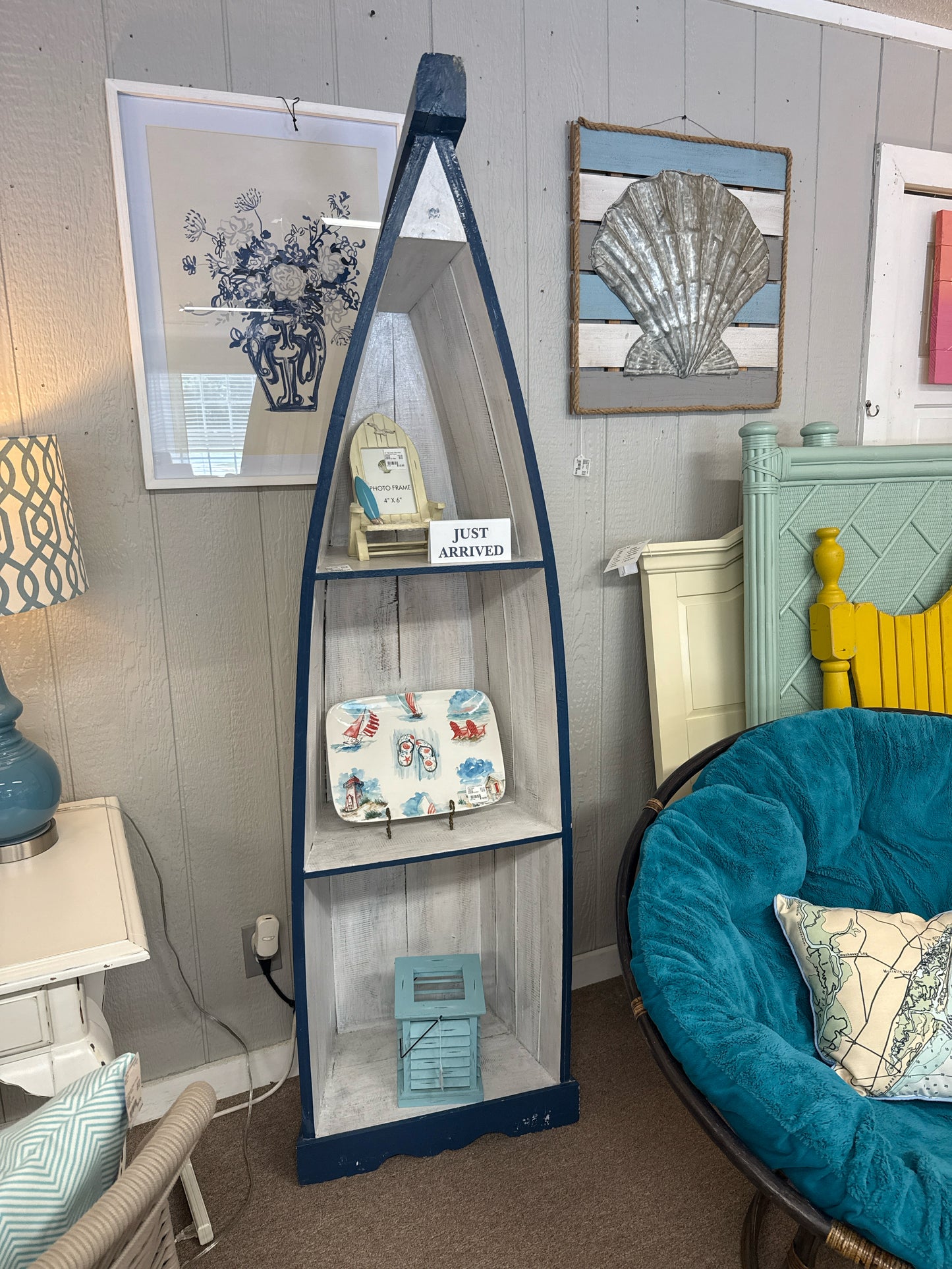 White and BLue Boat Bookcase
