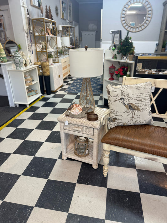 Cream Wicker Side Table