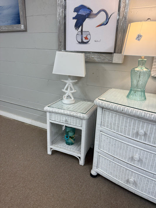 White Wicker Side Table