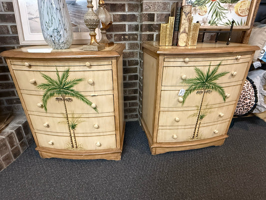 Distressed Cream Handpainted Palm Tree Chest