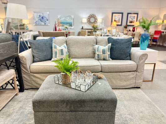 Pottery Barn Grey Slipcover Sofa