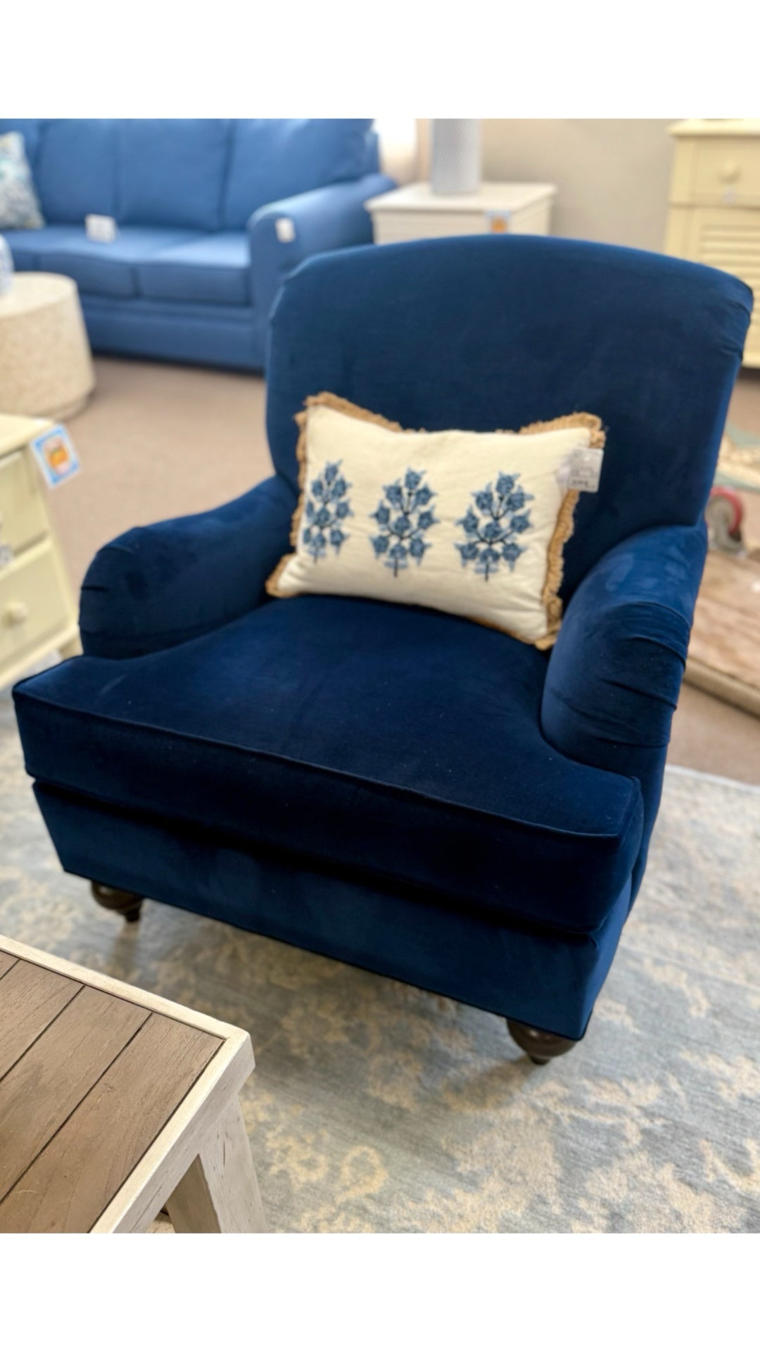 Ethan Allen Navy Velour Club Chair