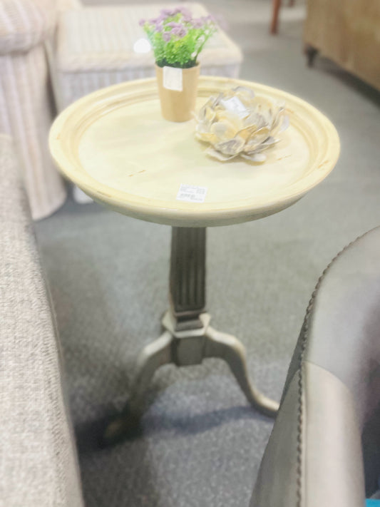 Distressed Cream Pedestal Side Table