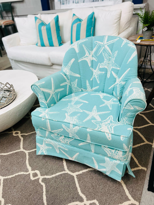 Aqua and White Starfish Swivel Chair