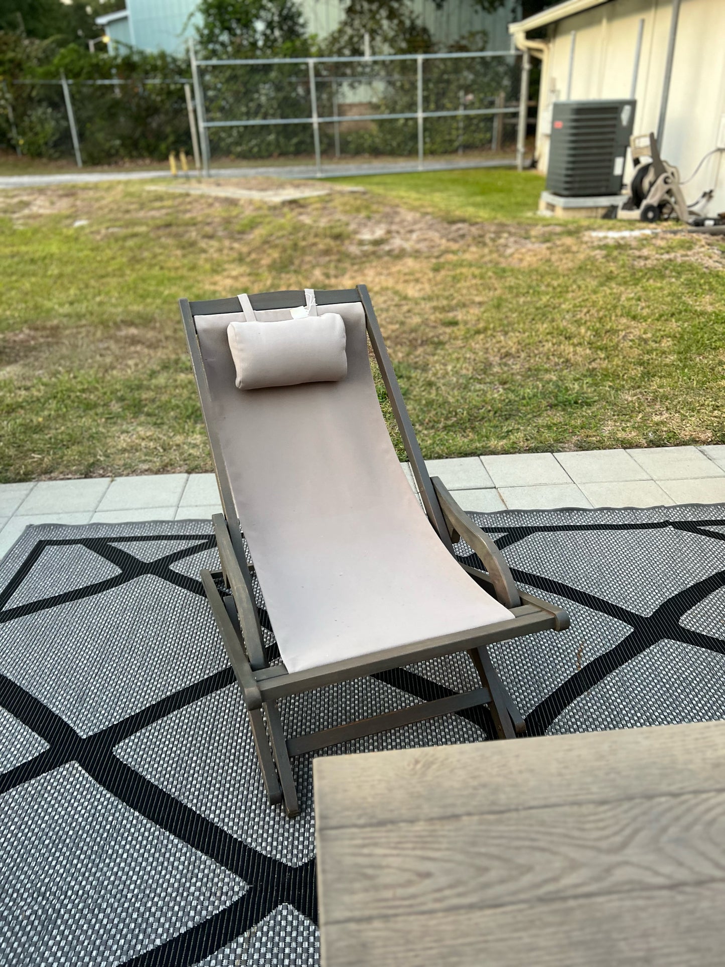 Taupe Canvas Sling Outdoor Lounge Chair