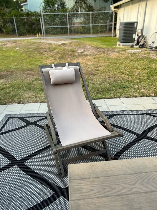 Taupe Canvas Sling Outdoor Lounge Chair