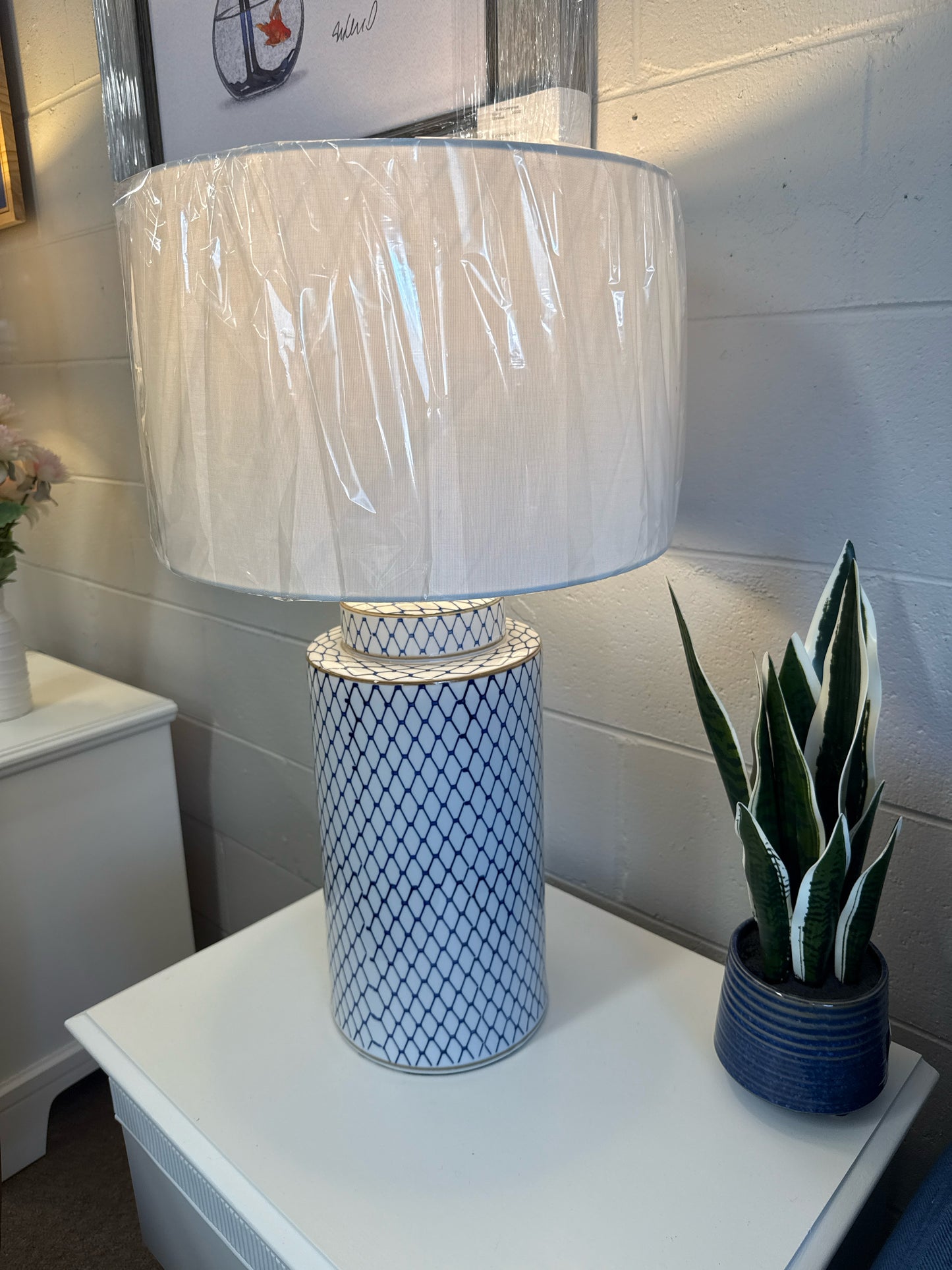NEW Navy and White Hamptons Glam Lamp