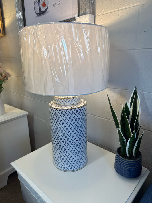 NEW Navy and White Hamptons Glam Lamp