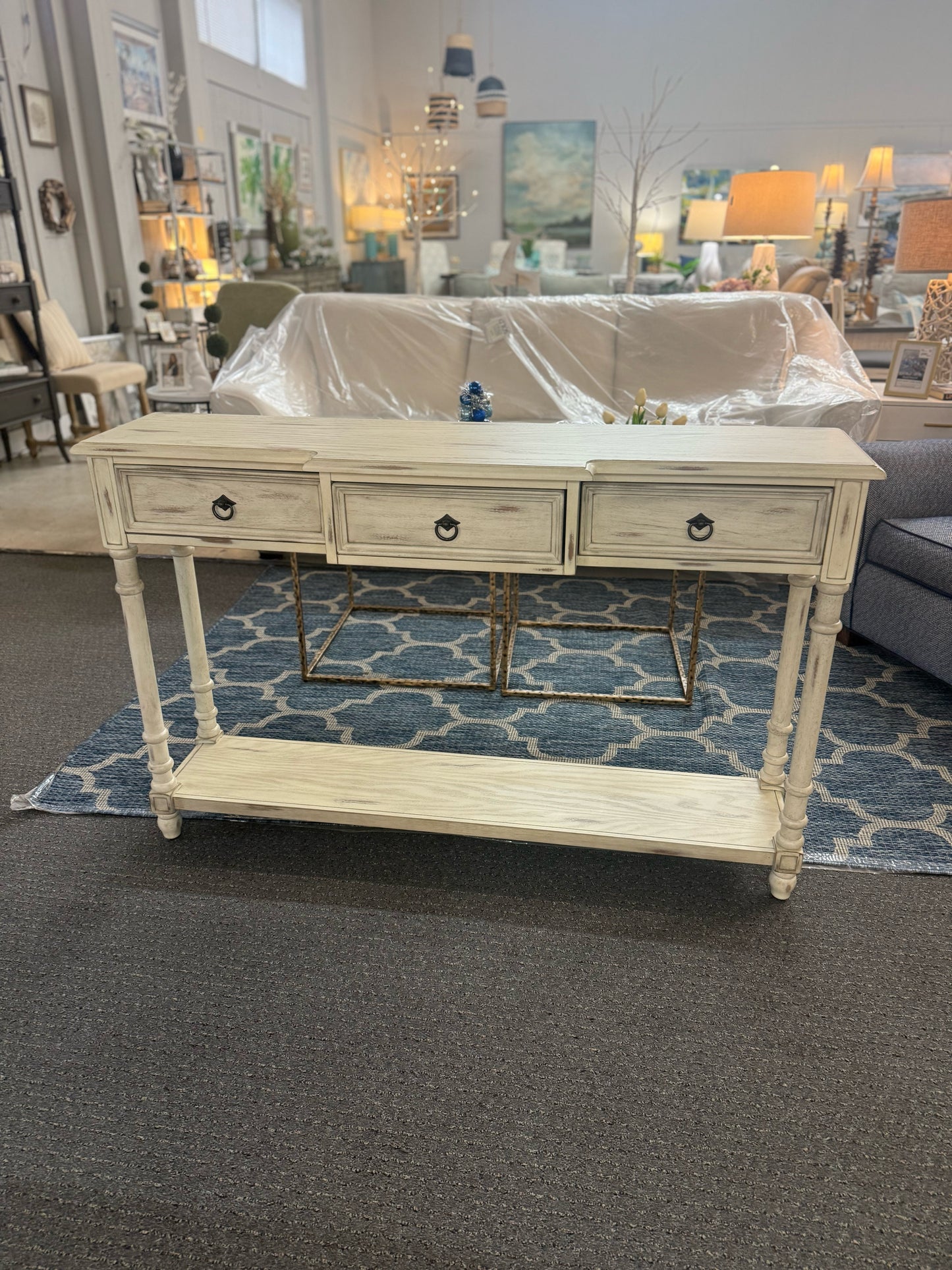 Distressed Cream Console Table