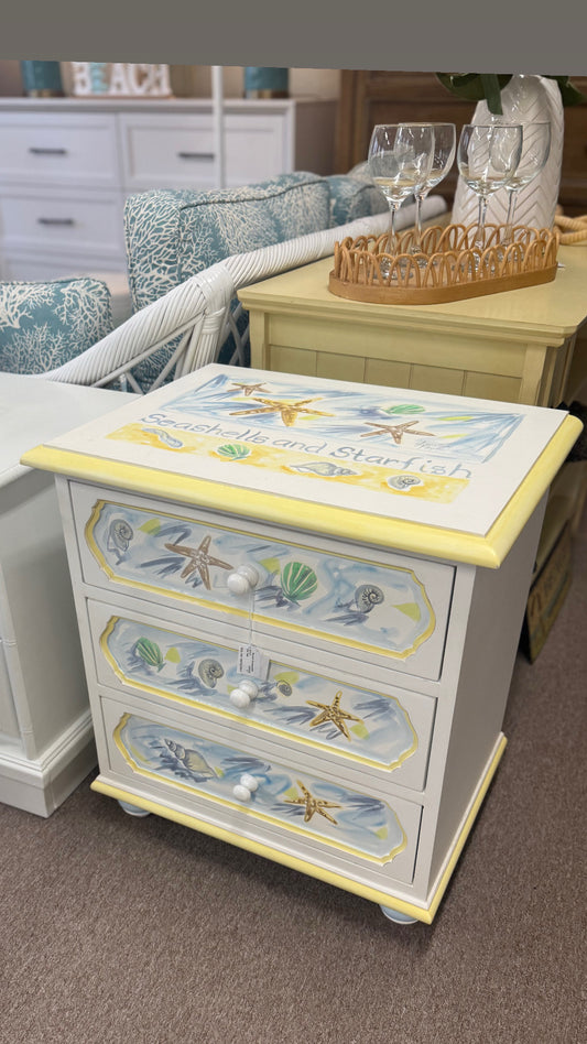Coastal White Handpainted Side Table