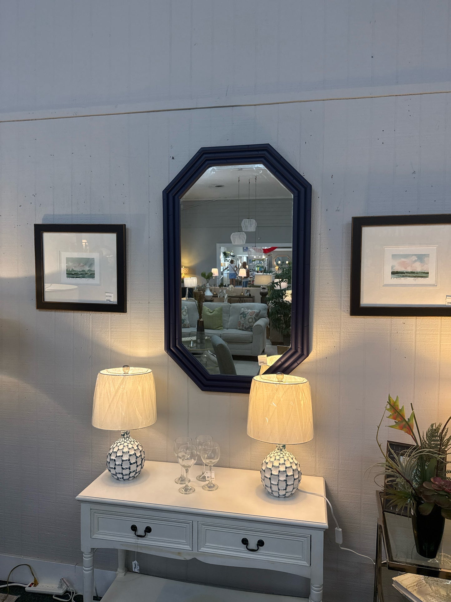 Navy Bamboo Mirror