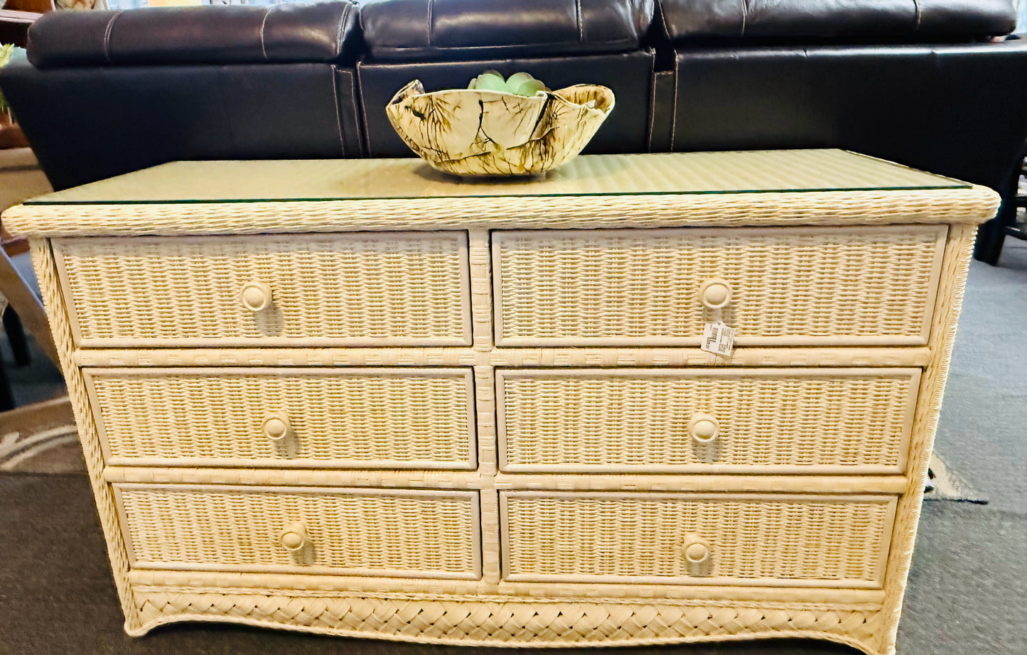 Cream Wicker Dresser