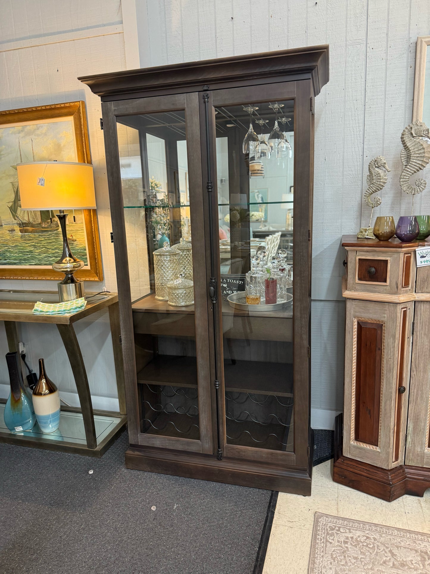Howard Miller Charcoal Glass Front  Bar Cabinet