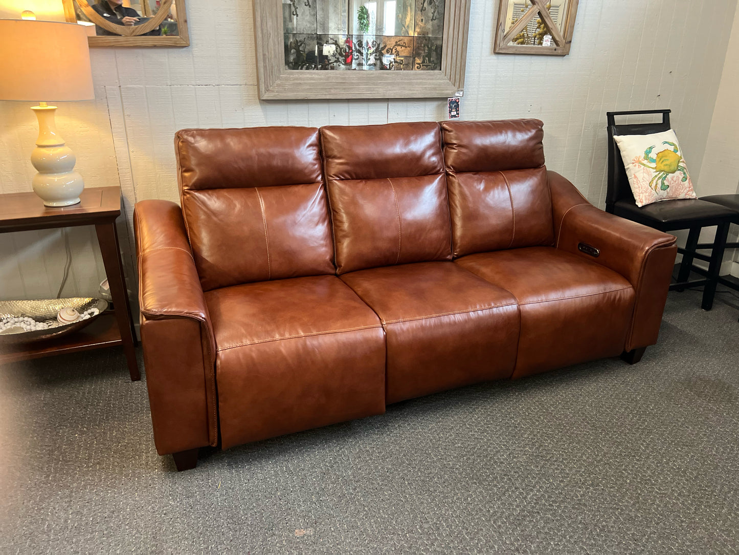 NEW Chestnut Leather Electric Reclining  Sofa