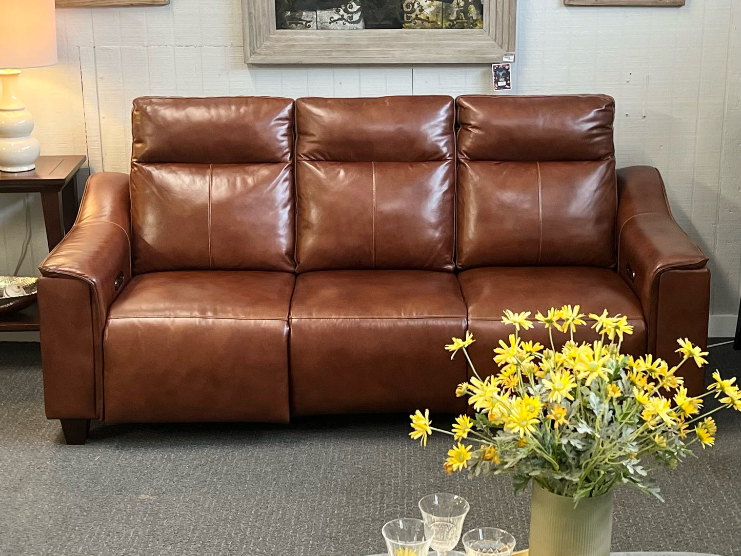 NEW Chestnut Leather Electric Reclining  Sofa