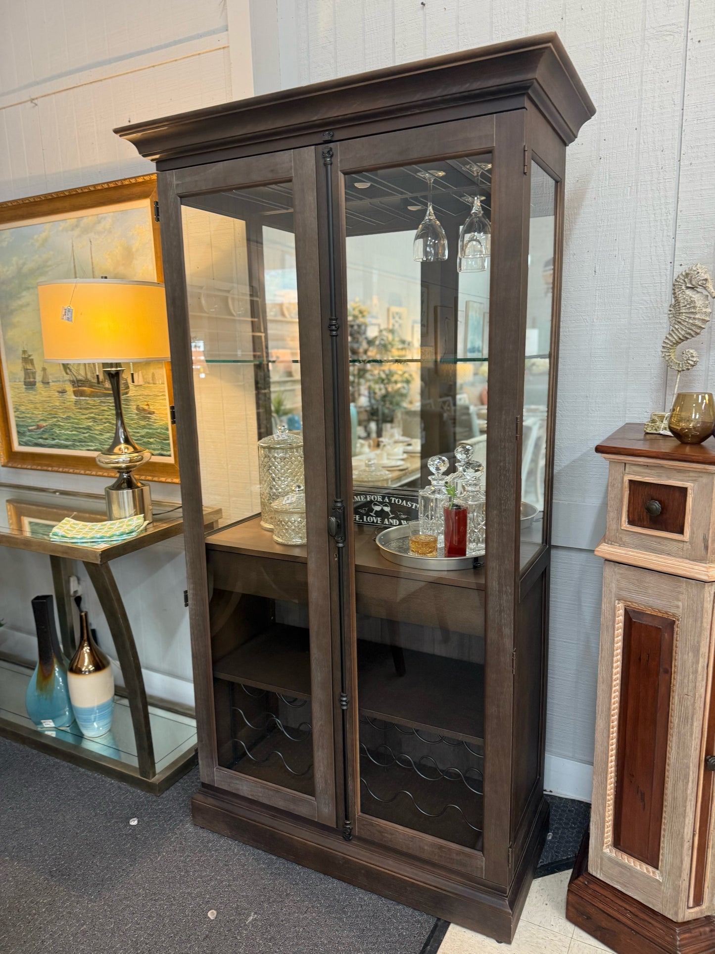 Howard Miller Charcoal Glass Front  Bar Cabinet