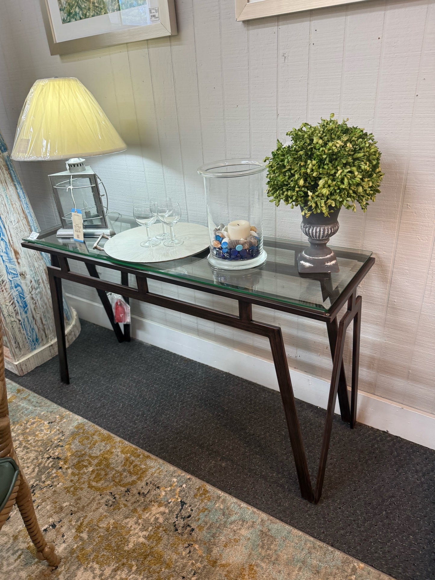 Glass Top Iron Console Table