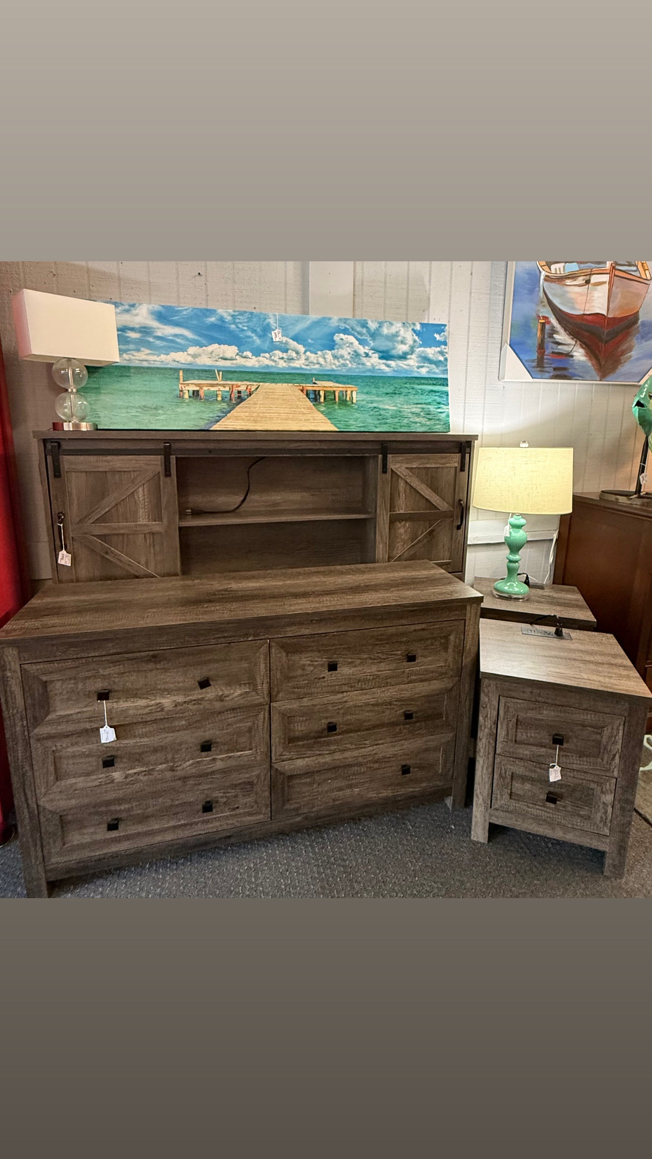 Queen Charcoal Bed with Hutch