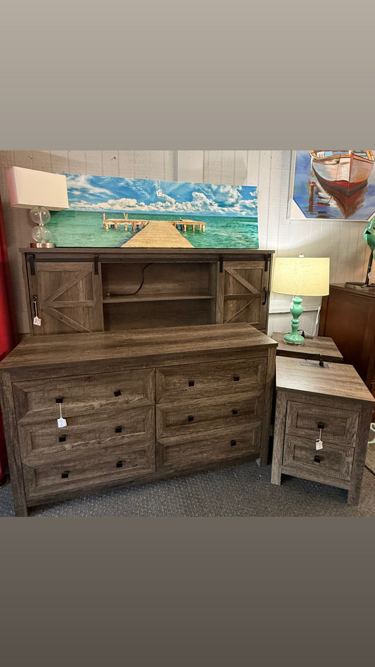 Queen Charcoal Bed with Hutch