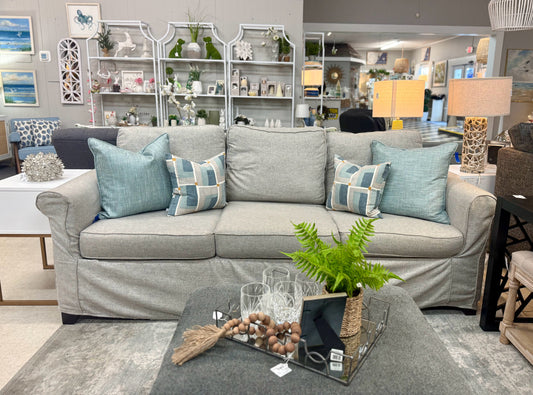 Pottery Barn Grey Slipcover Sofa