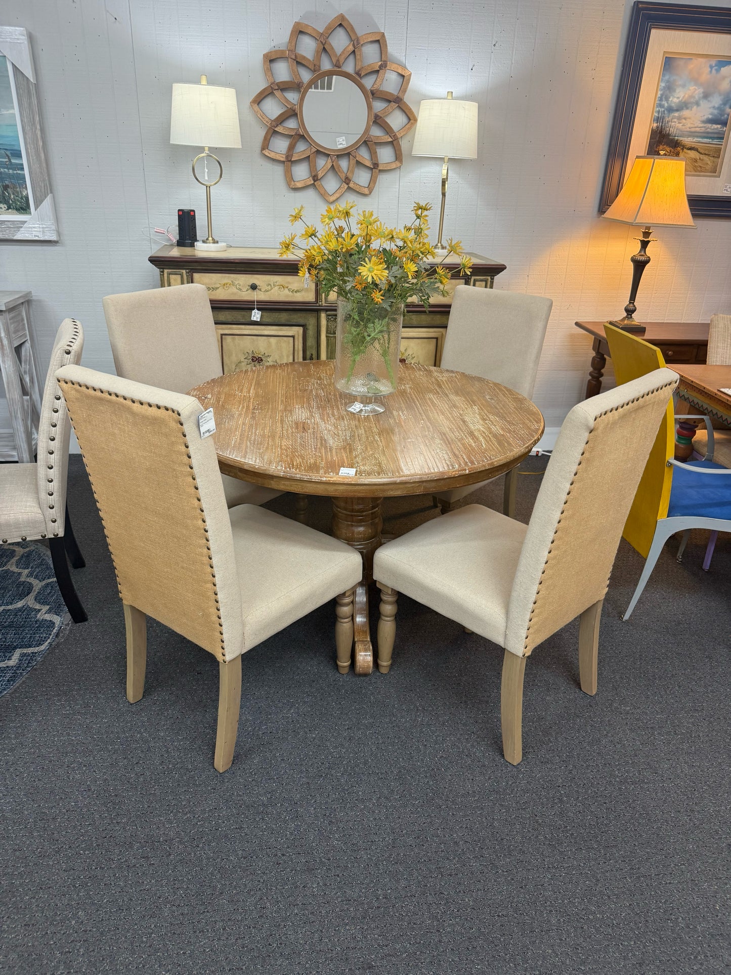 Set of 4 Burlap Back Dining Chairs