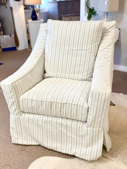 4 Seasons White, Grey, Blue Striped  Slipcover Swivel Chair