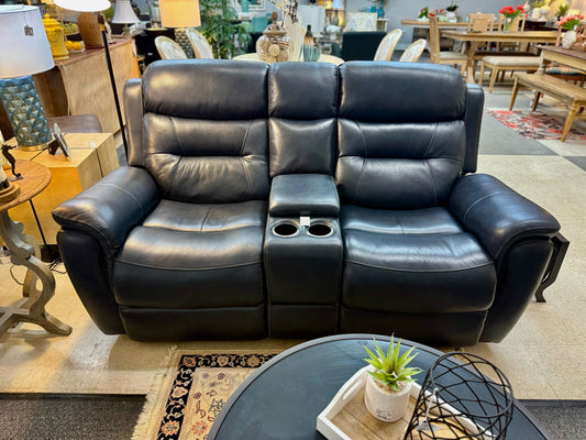 Indigo Leather Electric Reclining Sofa