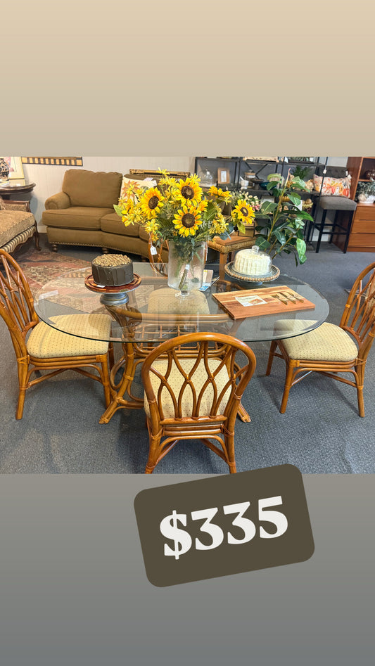 Glass Top Rattan Dining Table