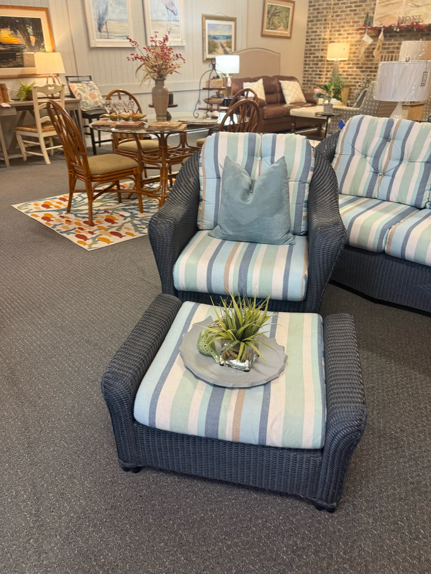 Lloyd Flanders Midnight Wicker Chair and Ottoman