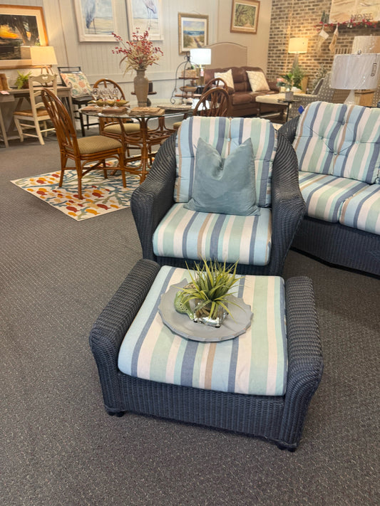 Lloyd Flanders Midnight Wicker Chair and Ottoman