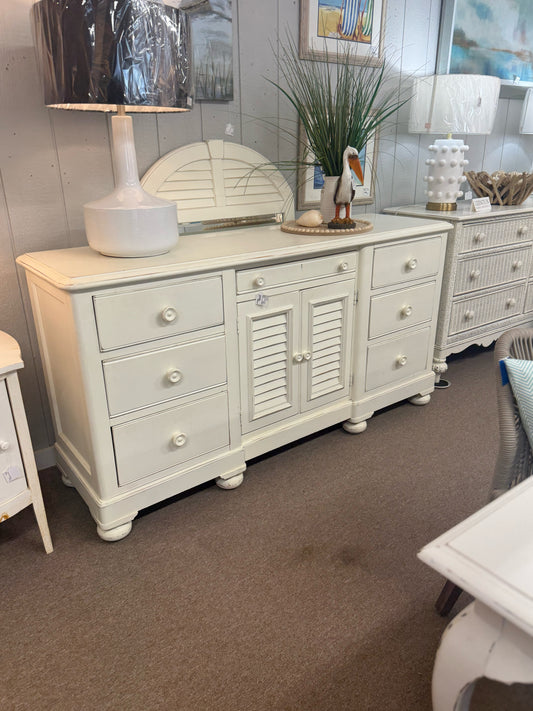 Lexington Distressed White Louvered Dresser & Matching Mirror