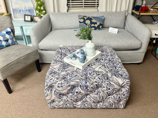 Lillian August Blue Floral Ottoman
