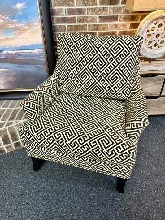 Mocha and Cream Greek Key Accent Chair