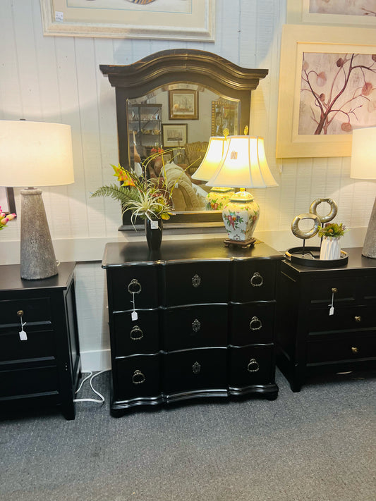 Ebony Blockfront Chest & Mirror