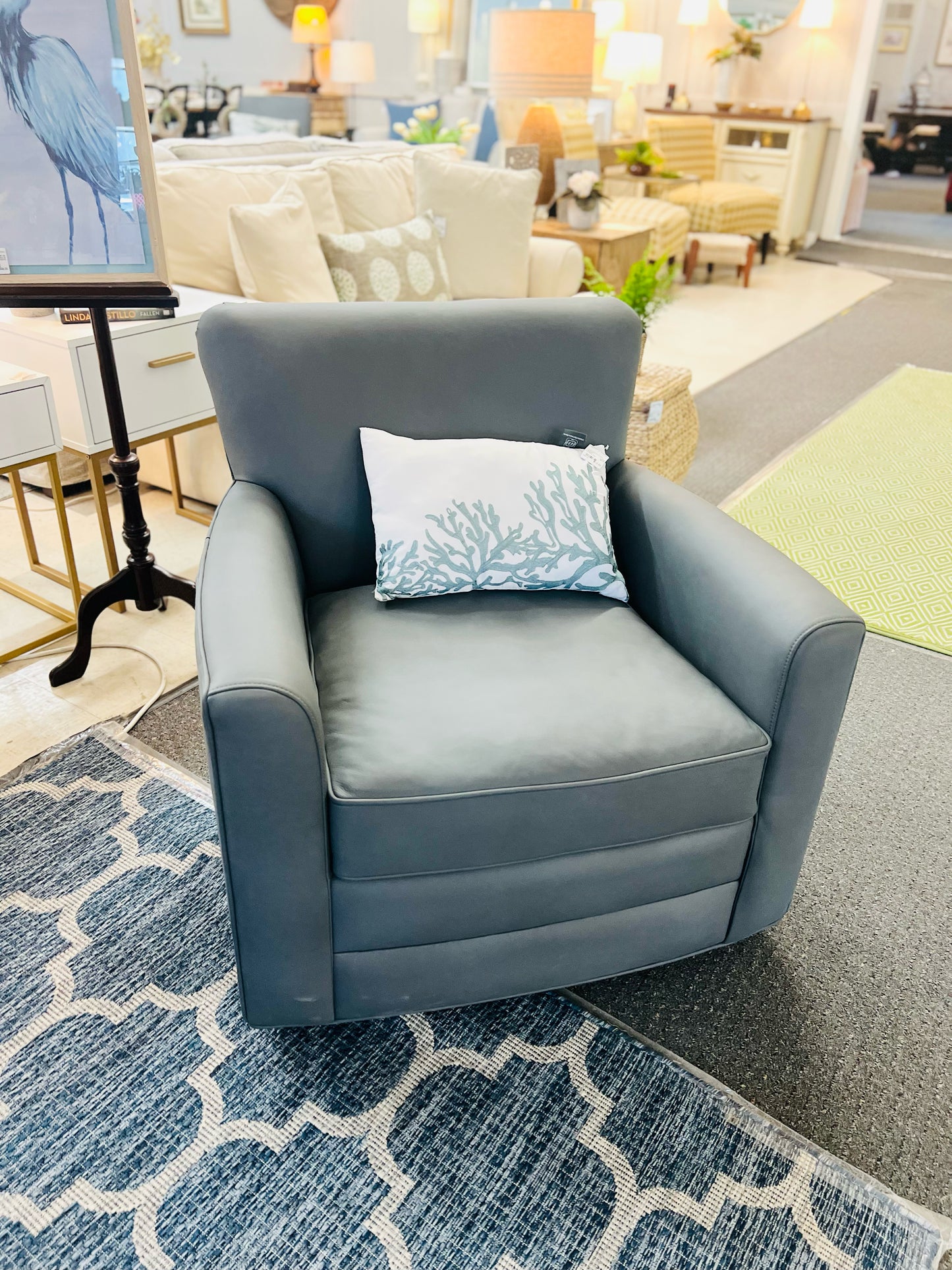 NEW Grey Leather Swivel Chair