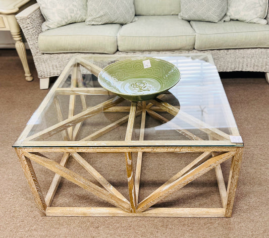 Hampton Style Glass Top Cocktail Table