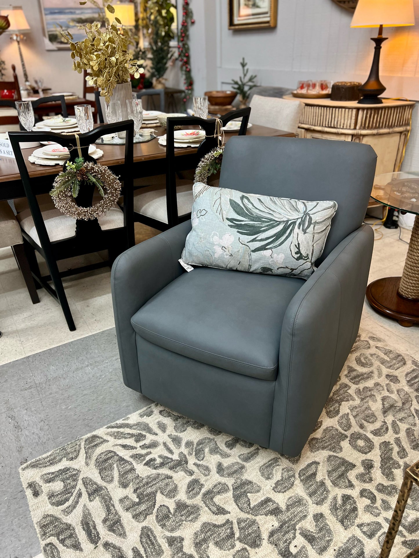 NEW Grey Leather Swivel Rocker  Chair