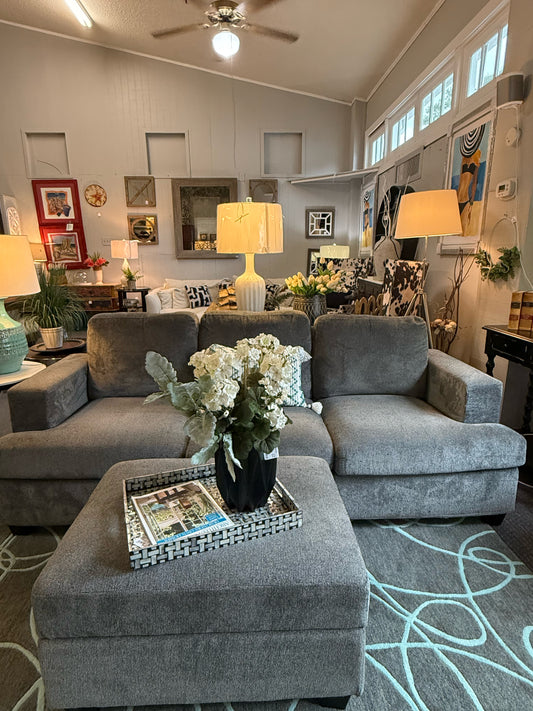 Grey Sofa and Ottoman