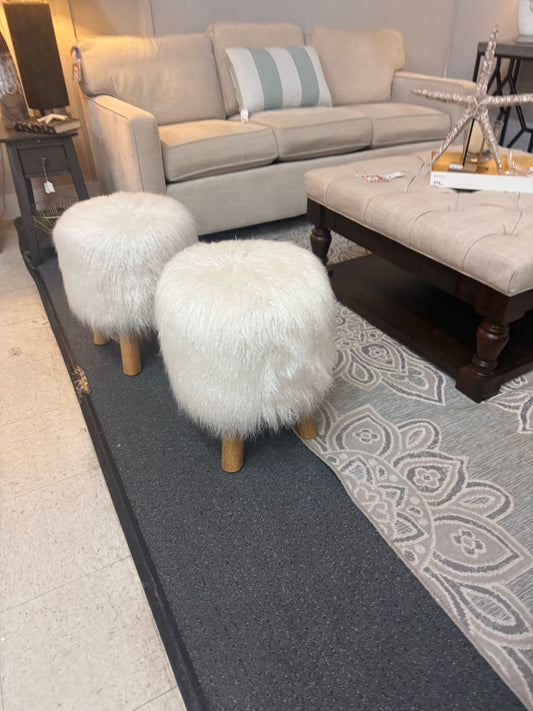 Pottery Barn Cream Mongolian Faux Fur Ottoman