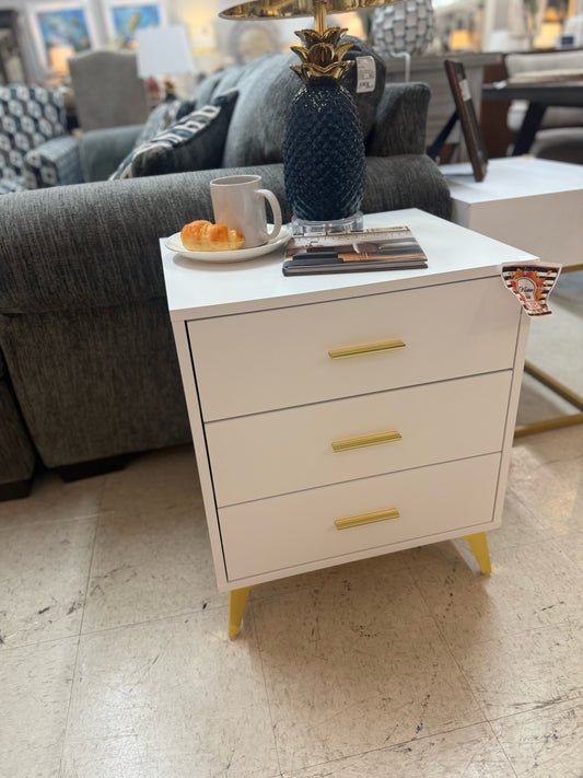 NEW Modern White and Gold Nightstand