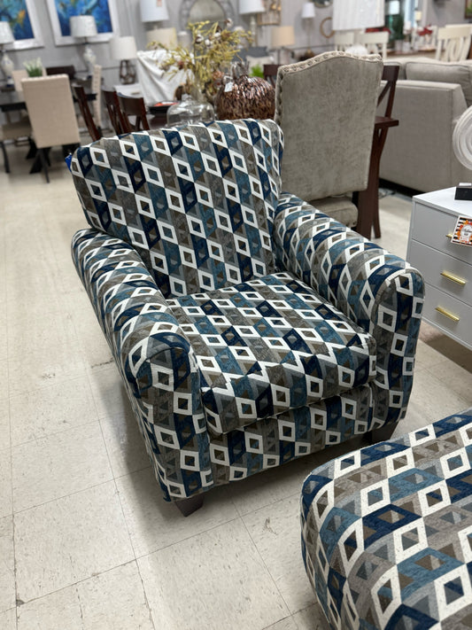 Steel Grey and Teal Diamond Pattern Club Chair