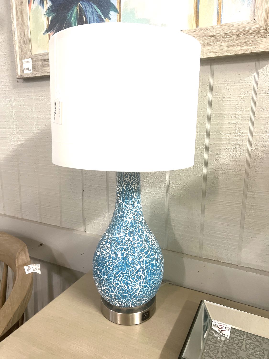 NEW Blue and White Glass Lamp